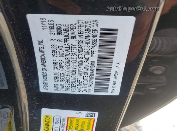 1HGCV1F10KA016010 2019 HONDA ACCORD Black Vista de la etiqueta del VIN
