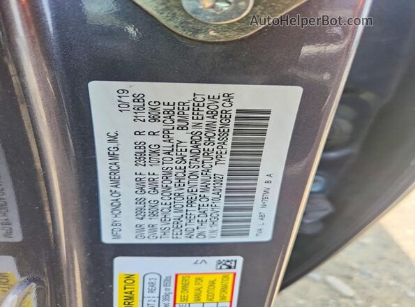 1HGCV1F10LA013027 2020 HONDA ACCORD Gray Engine compartment view