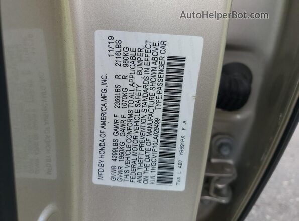 1HGCV1F10LA029499 2020 HONDA ACCORD Cream Շարժիչի բաժամունքի տեսք