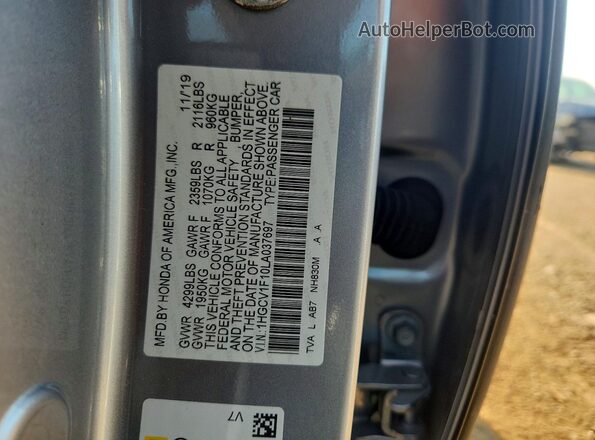 1HGCV1F10LA037697 2020 HONDA ACCORD Silver Vista del compartimento del motor