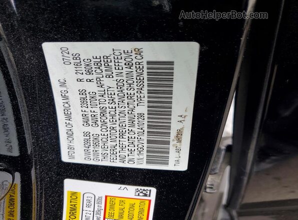 1HGCV1F10LA101298 2020 HONDA ACCORD Black Vista de la etiqueta del VIN