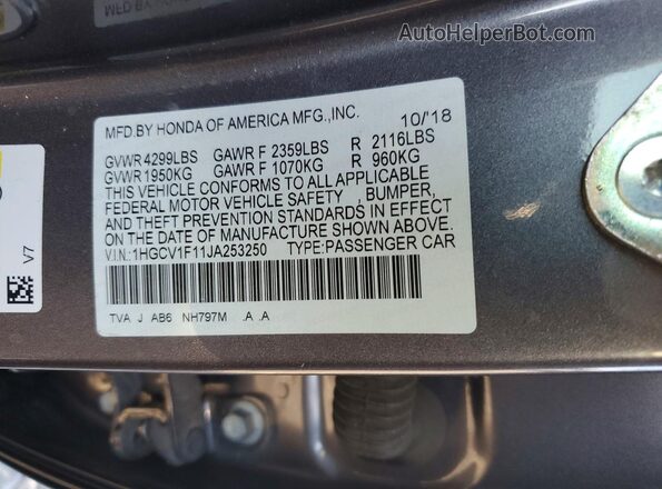 1HGCV1F11JA253250 2018 HONDA ACCORD Gray Engine compartment view