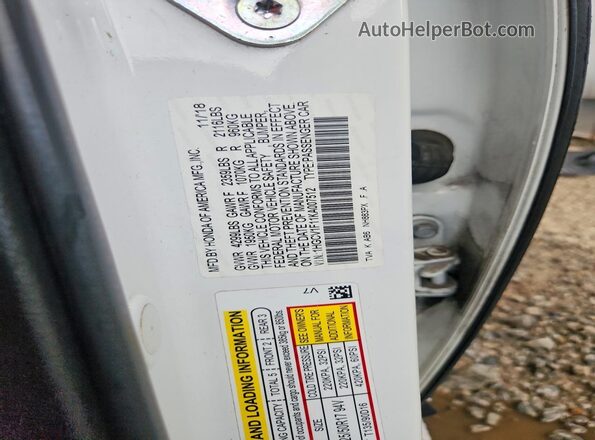1HGCV1F11KA007512 2019 HONDA ACCORD White Engine compartment view