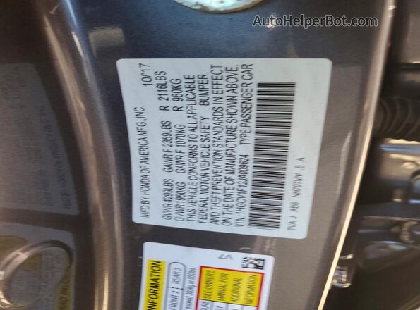 1HGCV1F12JA009624 2018 HONDA ACCORD Gray Vista del compartimento del motor