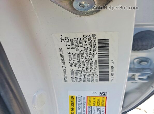 1HGCV1F12JA140455 2018 HONDA ACCORD White Engine compartment view