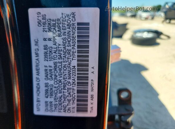 1HGCV1F12KA123334 2019 HONDA ACCORD Black Vista de la etiqueta del VIN