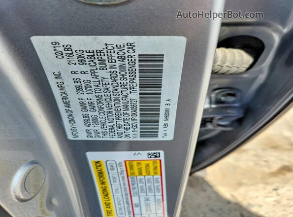 1HGCV1F13KA056727 2019 HONDA ACCORD Silver Widok naklejki z numerem VIN