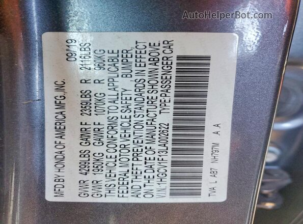 1HGCV1F13LA002622 2020 HONDA ACCORD Gray Вид підкапотного простору