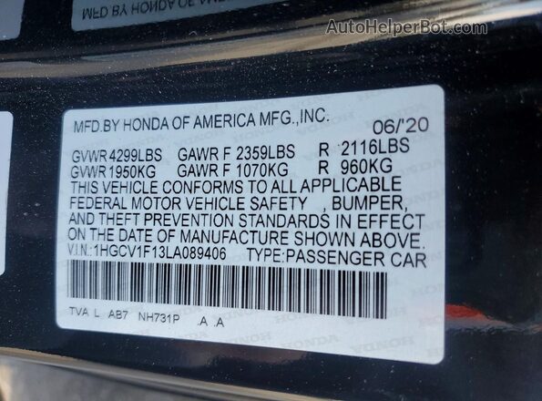 1HGCV1F13LA089406 2020 HONDA ACCORD Black Widok komory silnika