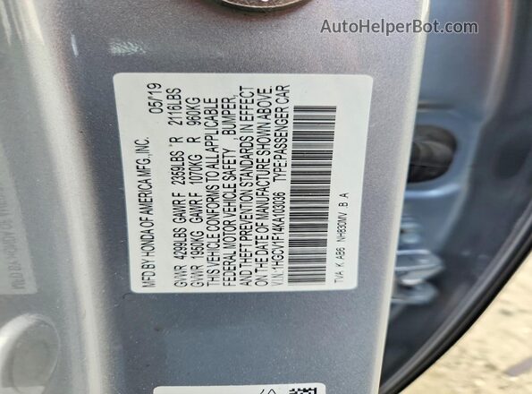 1HGCV1F14KA103036 2019 HONDA ACCORD Silver Widok komory silnika