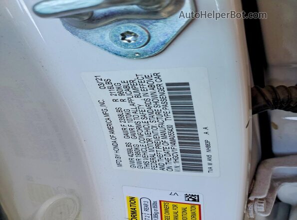 1HGCV1F14MA055430 2021 HONDA ACCORD White Շարժիչի բաժամունքի տեսք