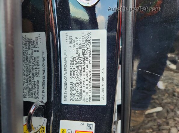 1HGCV1F15JA053357 2018 HONDA ACCORD Black Вид підкапотного простору