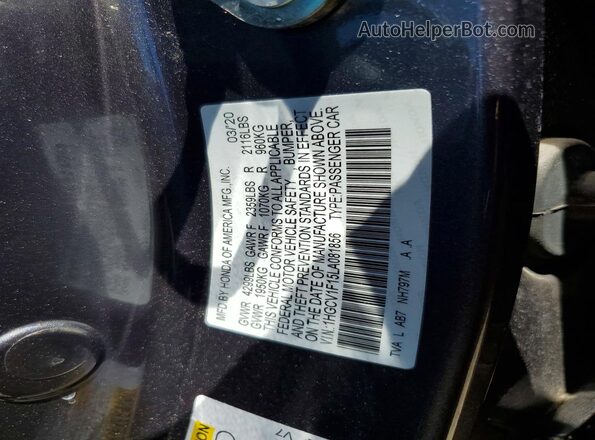 1HGCV1F15LA081856 2020 HONDA ACCORD Charcoal Vista del compartimento del motor