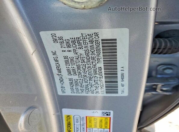 1HGCV1F15LA147404 2020 HONDA ACCORD Silver Vista del compartimento del motor