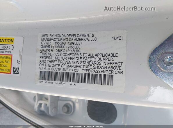 1HGCV1F15MA114128 2021 HONDA ACCORD White Vista del compartimento del motor