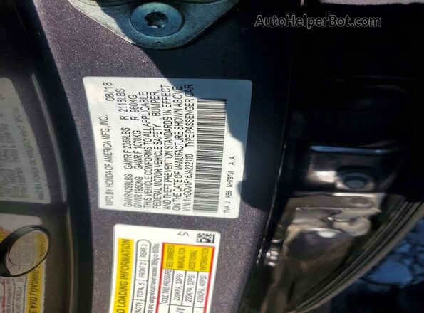 1HGCV1F16JA222110 2018 HONDA ACCORD Gray Vista del compartimento del motor