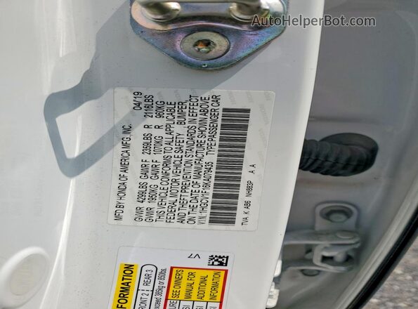 1HGCV1F16KA079435 2019 HONDA ACCORD Белый Вид наклейки с VIN-кодом