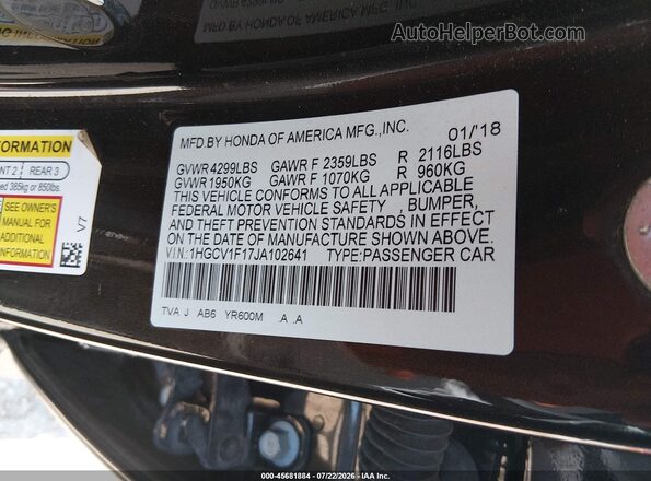 1HGCV1F17JA102641 2018 HONDA ACCORD Черный Вид подкапотного пространства