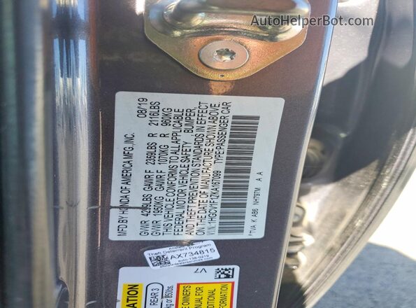 1HGCV1F17KA167099 2019 HONDA ACCORD Черный Вид подкапотного пространства