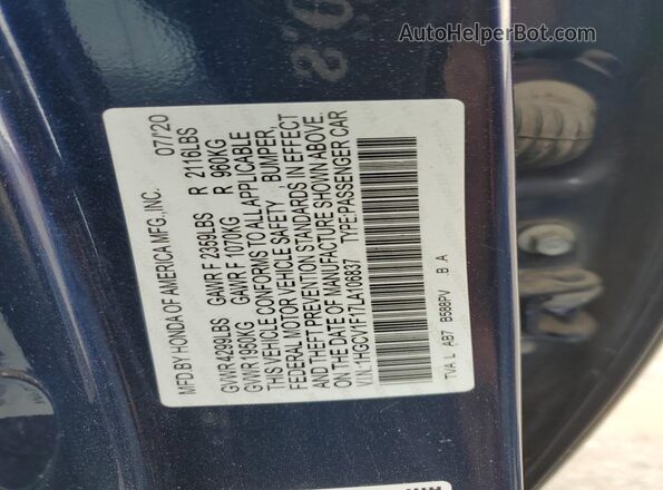 1HGCV1F17LA106837 2020 HONDA ACCORD Blue Շարժիչի բաժամունքի տեսք