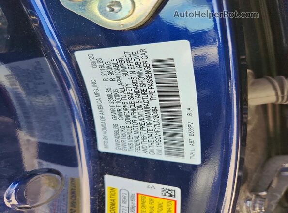 1HGCV1F17LA120494 2020 HONDA ACCORD Blue Vista del compartimento del motor