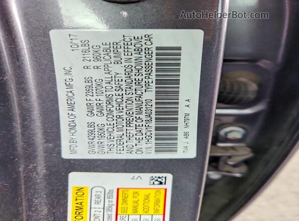 1HGCV1F18JA031210 2018 HONDA ACCORD Gray ძრავის განყოფილების ხედი