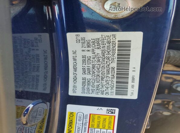 1HGCV1F18JA123045 2018 HONDA ACCORD Blue Vista del compartimento del motor