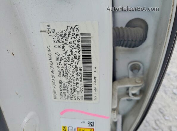 1HGCV1F18JA254590 2018 HONDA ACCORD White Вид підкапотного простору
