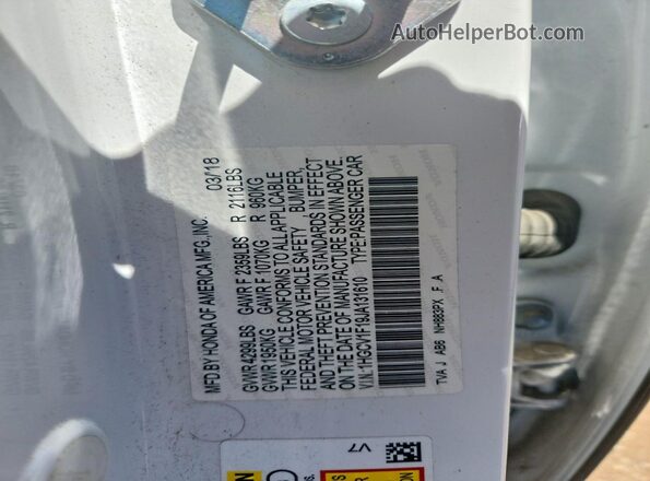 1HGCV1F19JA131610 2018 HONDA ACCORD White Вид підкапотного простору