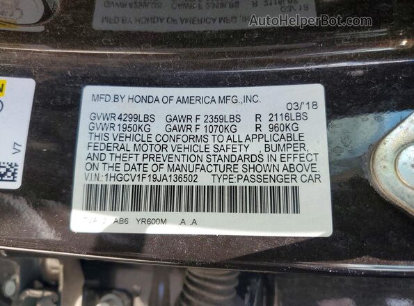 1HGCV1F19JA136502 2018 HONDA ACCORD Gray Շարժիչի բաժամունքի տեսք