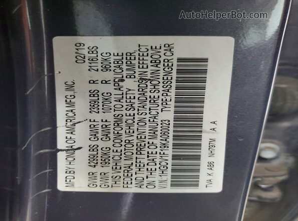 1HGCV1F19KA060023 2019 HONDA ACCORD Gray Vista del compartimento del motor
