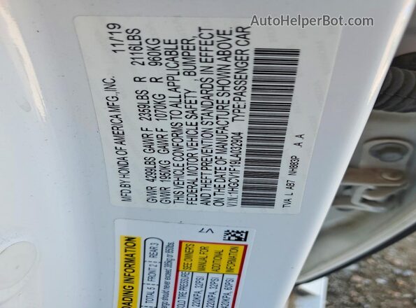 1HGCV1F19LA032904 2020 HONDA ACCORD White Engine compartment view