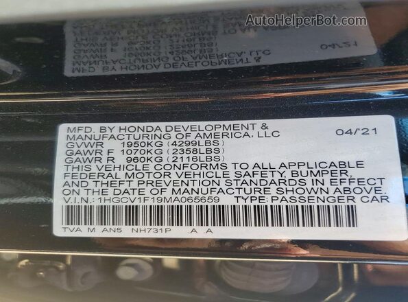 1HGCV1F19MA065659 2021 HONDA ACCORD Black ძრავის განყოფილების ხედი