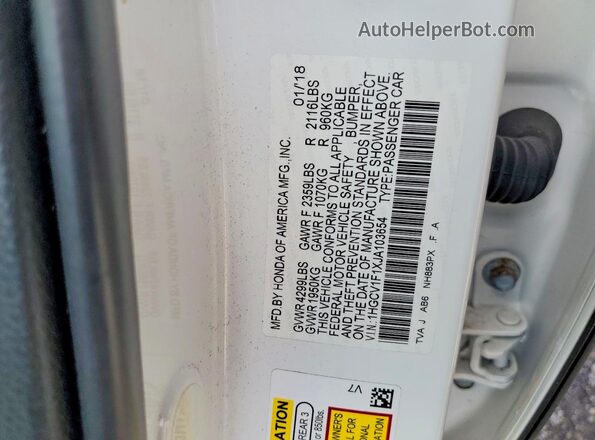 1HGCV1F1XJA103654 2018 HONDA ACCORD White Vista del compartimento del motor