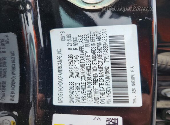 1HGCV1F1XJA169802 2018 HONDA ACCORD Black Widok naklejki z numerem VIN