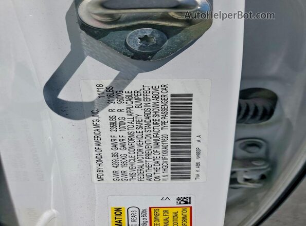 1HGCV1F1XKA017620 2019 HONDA ACCORD White Vista del compartimento del motor