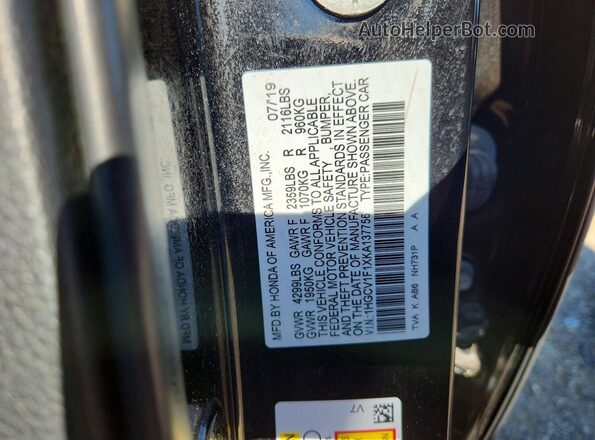 1HGCV1F1XKA137756 2019 HONDA ACCORD Black Вид підкапотного простору