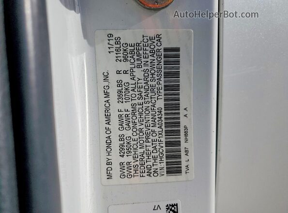 1HGCV1F1XLA034340 2020 HONDA ACCORD White Vista del compartimento del motor