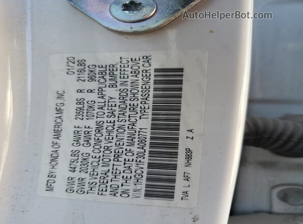 1HGCV1F30LA060771 2020 HONDA ACCORD White Engine compartment view