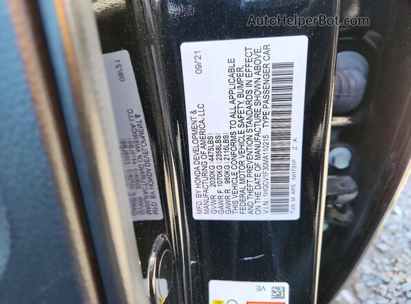 1HGCV1F30MA110215 2021 HONDA ACCORD Black VIN კოდის სტიკერის ხედი
