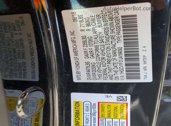 1HGCV1F31JA184092 2018 HONDA ACCORD Black Vista del compartimento del motor