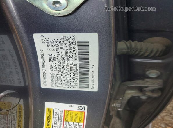 1HGCV1F31JA228883 2018 HONDA ACCORD Gray Вид підкапотного простору