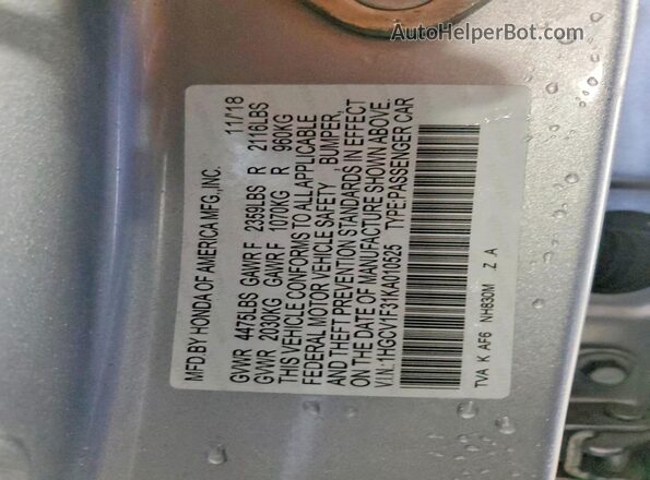 1HGCV1F31KA010525 2019 HONDA ACCORD Silver Vista del compartimento del motor
