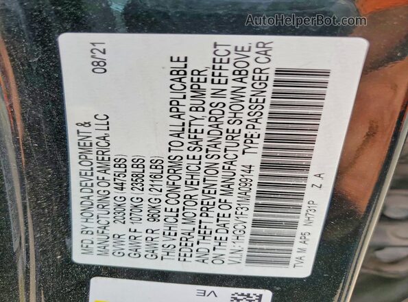 1HGCV1F31MA099144 2021 HONDA ACCORD Black ძრავის განყოფილების ხედი