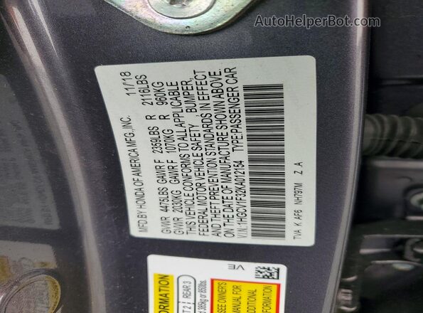 1HGCV1F32KA012154 2019 HONDA ACCORD Gray Widok komory silnika