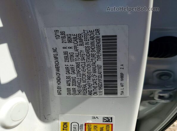 1HGCV1F32LA011927 2020 HONDA ACCORD White Вид підкапотного простору