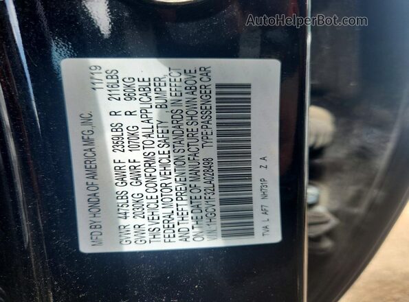 1HGCV1F32LA028498 2020 HONDA ACCORD Black Widok naklejki z numerem VIN