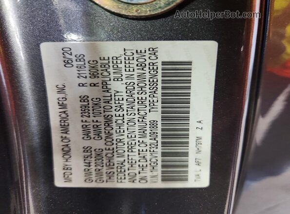 1HGCV1F32LA091889 2020 HONDA ACCORD Серый Вид наклейки с VIN-кодом