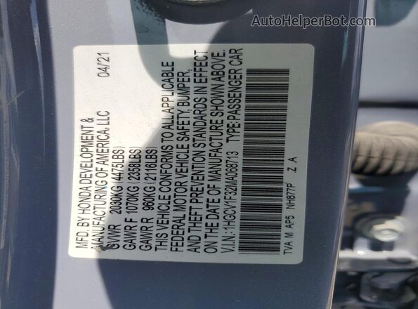 1HGCV1F32MA068713 2021 HONDA ACCORD Blue VIN sticker view