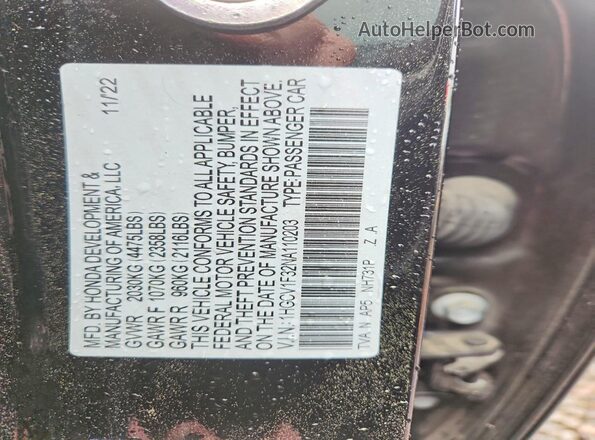 1HGCV1F32NA110203 2022 HONDA ACCORD Black Շարժիչի բաժամունքի տեսք